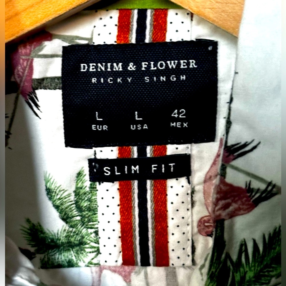 Denim & Flower Flamingo Casual Button Down Short-Sleeve Shirt Men’s Size L - Picture 10 of 11